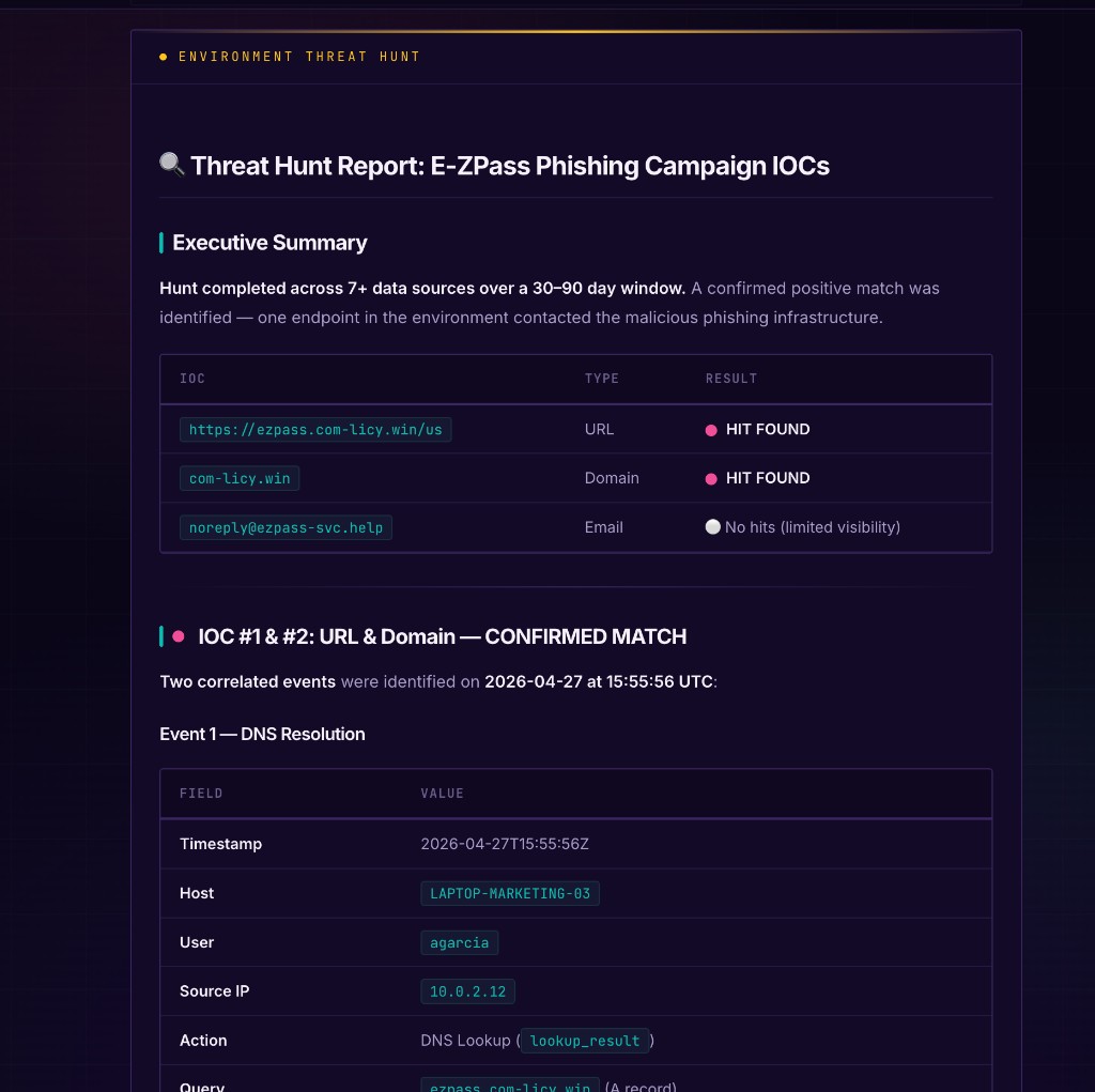 Environment threat hunt results